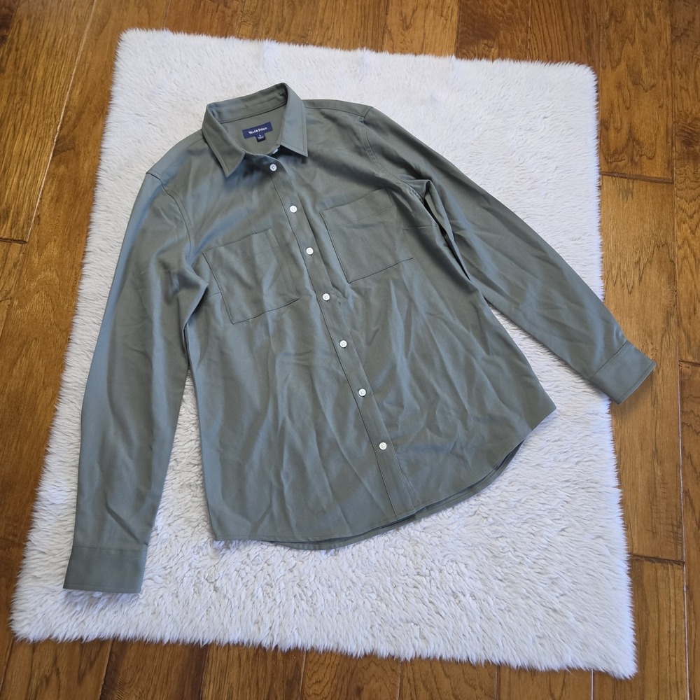 Wool & Prince Long Sleeve Wool Button Up Shirt Men's Small Green